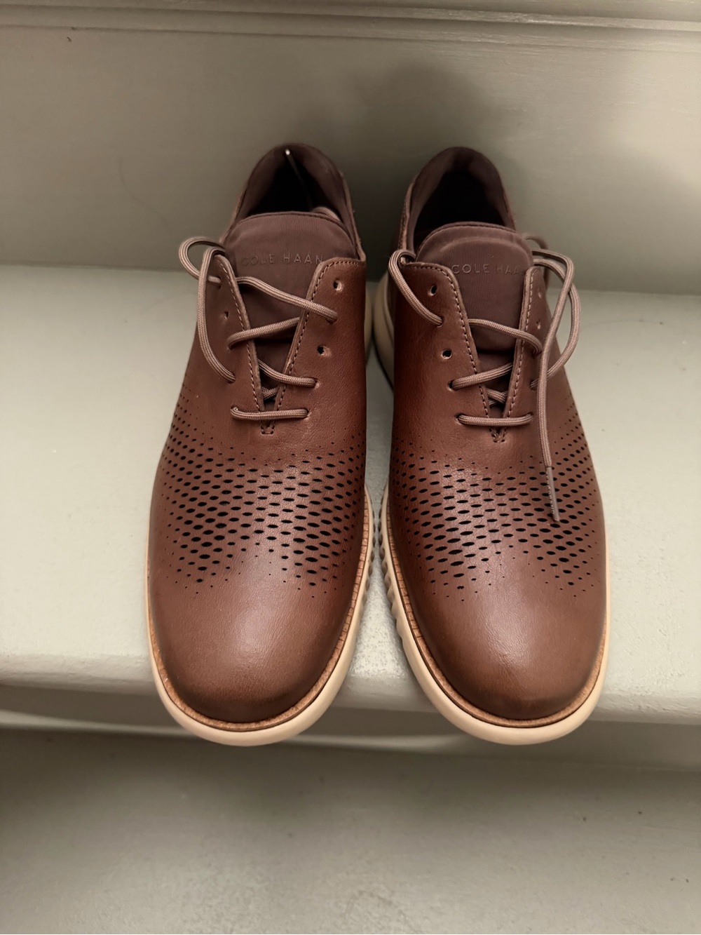 Cole Haan Grand Os Men’s Brown Leather Perforated Derby Shoes Size 8